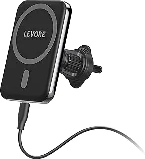 Levore 15w magnetic wireless car charger holder, magsafe fast charging airvent mount - black
