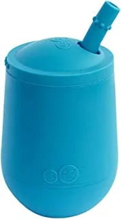 Ez Pz Ezpz Mini Cup + Straw Training System (Blue) - 100% Silicone Training Cup For Infants + Toddlers - Designed By A Pediatric Feeding Specialist - 9 Months+, 3 Piece Set