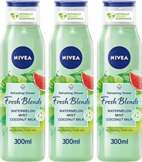 NIVEA Shower Gel Body Wash, Fresh Blends Watermelon Mint and Coconut Milk, 3x300ml, green, 1