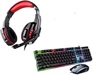 Combo datazone, high-speed optical sensor mouse& keyboard with backlight with mobile stand (g-21) black, lightweight headphones with led lighting(g9000) red