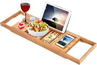 SKY-TOUCH Bathtub Tray Bamboo Bathtub Stand Holder Adjustable Bath Tray With Extendable Luxury Book Rest, Device Tablet, Kindle, Ipad, Smart Phone Tray For A Home Spa Experience