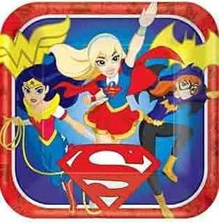 Amscan DC Superhero Girls Square Paper Plates 9 in 8 pcs, Multicolor - 551609