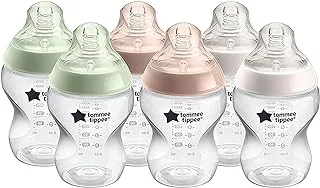 زجاجات أطفال أقرب إلى الطبيعة من Tommee Tippee ، حلمة بطيئة التدفق مثل الثدي مع صمام مضاد للمغص ، 260 مل ، عبوة من 6 قطع ، ألوان مختلطة ، متعددة الألوان