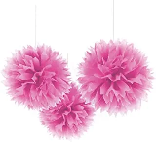 Bright Pink Fluffy Tissue Decorations 3pcs