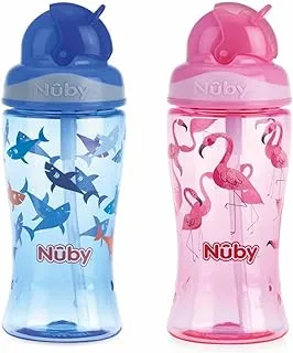 Nuby Printed Thin Straw Flip It On the Go Sporty Bottle, 360 ml Capacity, Assorted