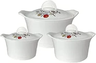 Asian Falcon Food Container Casserole Set 3-Pieces, 1.0/1.5/2.5 Liter Capacity, White