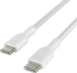 Belkin BoostCharge braided USB C to fast charger cable, USB type C charger cable fast charging for iPhone 15, Samsung Galaxy S23, Google Pixel, iPad, MacBook, Nintendo and more - 1m, White