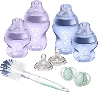 Tommee Tippee Closer to Nature Baby Bottle Starter Kit, Natural Shaped Teat with Anti Colic Valve, Various Sizes, Pink, Multicolor