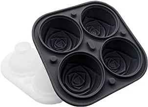 SHOWAY Ice Cube Trays - Easy Release Silicone Ice Cube Mold with Lid, 4 Cavity Silicone Rose Ice Ball Maker, Large Novelty Rose Ice Molds for Cocktail with Whiskey, Freezer & Homemade Juice (Black)