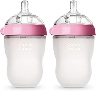 Comotomo Baby Bottle, Pink, 8 Ounce, 2 Count