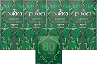 Pukka Supreme Matcha Green Organic Herbal Green Tea with Sencha, 20 Teabags - Pack of 4