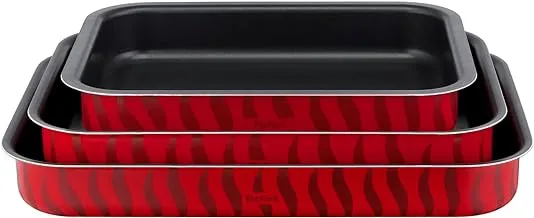 Tefal Oven Tray Large Set of 3 Pieces - Rectangular [41x29cm - 37x27cm - 31x24cm] Non-Stick - 100% Made in France - Les Spécialistes J5715582, Red - Bugatti