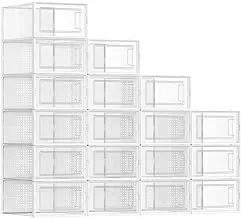 SONGMICS Shoe Boxes, Set of 18 Shoe Storage Organizers, Stackable and Foldable for Sneakers, Fit up to US Size 10, Transparent and White ULSP18SWT
