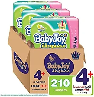 BabyJoy Compressed Diamond Pad, Size 4+, 210 Diapers + 720 Uno Pure Water Baby Wet Wipes