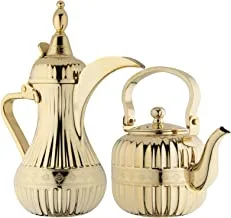 السيف طقم إبريق قهوة عربي وغلاية شاي ، قطعتين من الفولاذ المقاوم للصدأ ، الحجم: 0.9 / 1.6 لتر ، اللون: ذهبي
