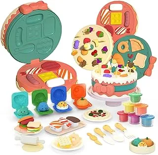 Arabest Playdough, Dough for Kids Tools Sets, Kitchen Creations Three-layer Cake Machine and Burger Playset, Include Molds and 6 Non-toxic Modeling Compound Dough, Gifts for Kids Boys and Girls