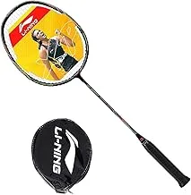 Li-Ning XP 2020 Special Edition Blend Aluminium Strung Badminton Racket with Full Racket Cover (Black)| For Beginners | 90 grams |Maximum String Tension - 24lbs