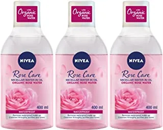 NIVEA Face Micellar Water Makeup Remover, Rose Care with Organic Rose, All Skin Types, 3x400ml, pink