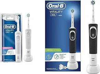 Oral-B D100.413.1 (Csp) Vitality D100 Sensi Ultra Thin Rechargeable Toothbrush (Clam Shell), White (Pack Of 1) & Vitality 100 Black Electric Rechargeable Toothbrush, With Uae 3 Pin Plug