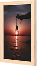 LOWHA Person Holding Light Bulb on beach Wall Art with Pan Wood framed Ready to hang for home, bed room, office living room Home decor hand made wooden color 23 x 33cm By LOWHA