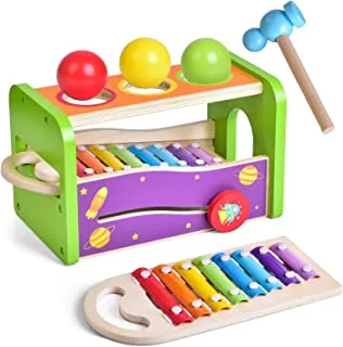 Arabest Hammering Pounding Toys, Wooden Educational Toy, Xylophone Wooden Musical Pounding Toy, Birthday Gift for 1 2 3+ Years Boy Girl Toddler, Developmental Fine Motor Montessori Learning Toy
