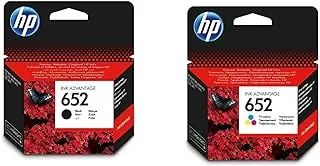 HP 652 Ink Advantage Cartridge, Black - F6V25AE & 652 Tri-Color Original Ink Advantage Cartridge - F6V24Ae