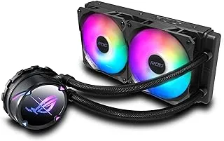 ROG Strix LC II 240 ARGB all-in-one liquid CPU cooler with Aura Sync, support and dual ROG 120 mm addressable RGB radiator fans