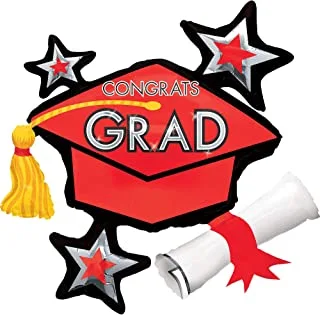Congrats Grad Red Cluster SuperShape Balloon 31 x 29 in