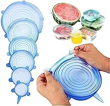 Sky-Touch Silicone Stretch Lids 6 Pack, Suction Lid Multi Size REUsable Durable Food Storage Covers For Bowls, Cups, Pots, Food Fresh Saver Cover(Blue)