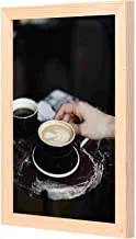 لووا فنجان قهوة كابتشينو مع مقلاة خشبية بإطار جاهز للتعليق للمنزل ، غرفة النوم ، غرفة المعيشة والمكتب ، ديكور المنزل مصنوع يدويًا ، لون خشبي 23 × 33 سم من LOWHA