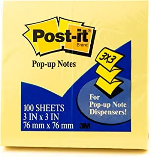 Post-it Pop-up Notes 3 in x 3 in (76 x 76 mm) R330 | Yellow color | Z-Notes | To use with dispenser | Sticky Notes | For Note Taking, To Do Lists | Clean Removal | Recyclable | 100 sheets/pad