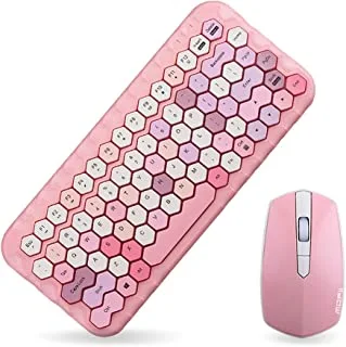 Mofii Honey Keyboard Mouse Combo Wireless 2.4G Mixed Color 83 Key Mini Keyboard Mouse Set with Honeycomb Key Caps for Girl Pink