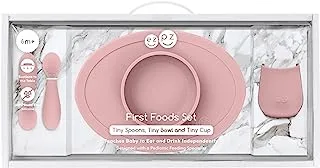 Ezpz Tiny Collection Set (Blush) - 100% Silicone Cup, Spoon & Bowl With Built-In Placemat For First Foods + Baby Led Weaning + Purees - Designed By A Pediatric Feeding Specialist - 4 Months+