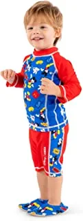 COEGA Baby Boys 2pc Swim Suit Long Sleeves with zip-Red Mickey Gaming