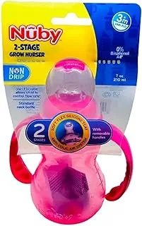 Nuby PP Standard Neck Bottle with Handles, Overmolded Cap and Hood Straight Design, 210 ml Capacity, Assorted