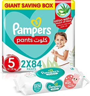 Pampers Pants, Size 5, 168 Diapers + 504 Sensitive Protect Baby Wet Wipes