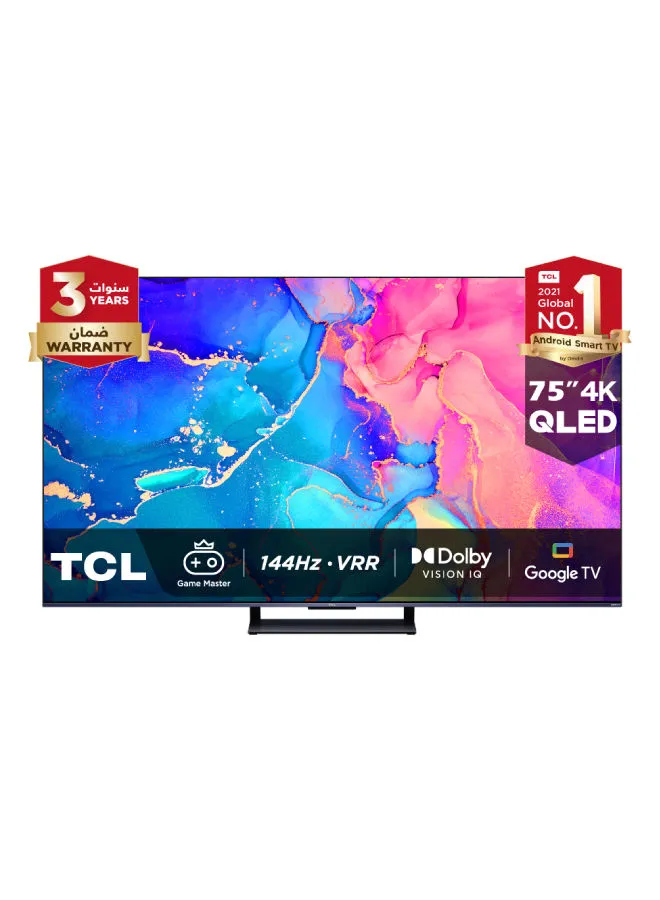TCL 75-Inch 4K QLED Google TV with Dolby Vision IQ, 144Hz VRR, Game Master, Freesync Premium & Ok Google, 75C735 Black