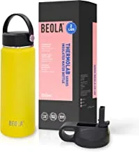 BEOLA 550ml Kids Adults Water Bottle 18/8 Stainless Steel 304 Double Wall Insulated Thermos Bottle with Straw Lid and wide mouth, 2 lids included, Hot Cold Liquids Sports Bottle, 19oz