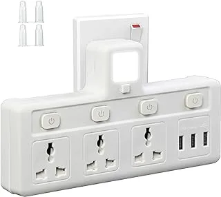 SKY-TOUCH Multi Plug Extension Socket with 3 USB, Extender Wall Socket 3 Way Multiple Electrical Outlet Adaptor with Night Light, Electrical Power Extender Outlet Adaptor for Home, Office, Kitchen