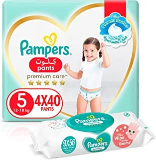 Pampers Premium Care Pants, Size 5, 160 Diapers + 504 Sensitive Protect Baby Wet Wipes