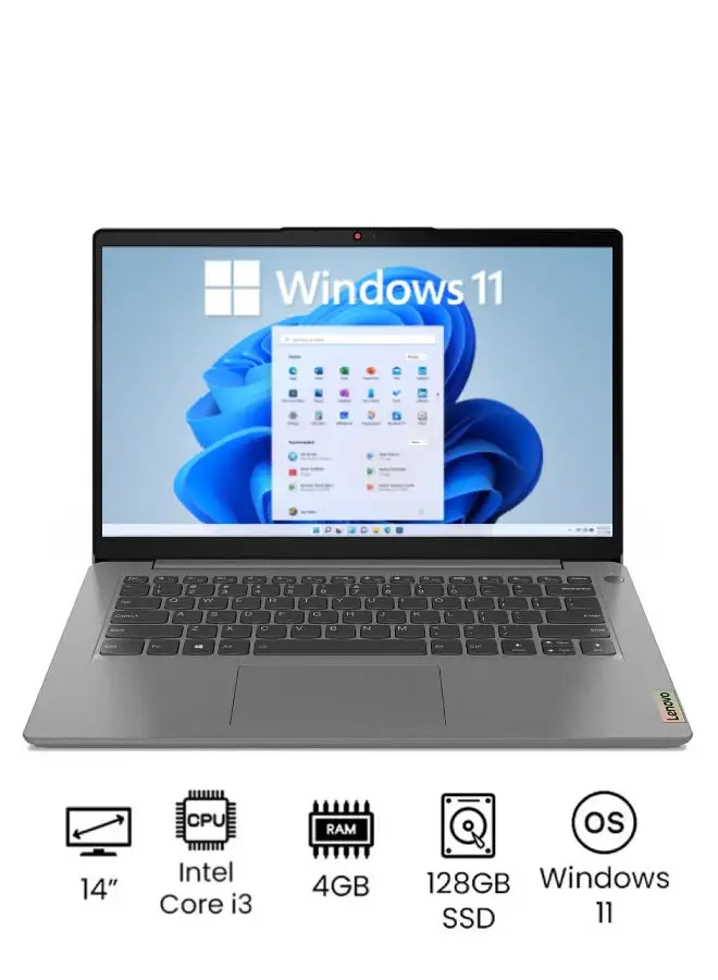 لاب توب لينوفو IdeaPad 3 14ITL6 بشاشة 14 بوصة عالية الدقة ، معالج كور i3-1115G4 / ذاكرة وصول عشوائي 4 جيجابايت / محرك أقراص صلبة SSD بسعة 128 جيجابايت / نظام تشغيل Windows / بطاقة رسومات إنتل UHD إنجليزي / عربي أركتيك رمادي