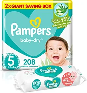 Pampers Baby-Dry, Size 5, 208 Diapers + 504 Sensitive Protect Baby Wet Wipes