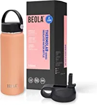 BEOLA 550ml Kids Adults Water Bottle 18/8 Stainless Steel 304 Double Wall Insulated Thermos Bottle with Straw Lid and wide mouth, 2 lids included, Hot Cold Liquids Sports Bottle, 19oz (Verbena)