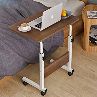 Showay Movable Side Table, Mobile Desk Table Laptop Computer Stand Desk Adjustable Bed Table, 60 * 40cm, Brown,60 * 40cm