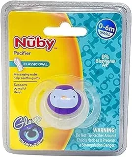 Nuby PP Bowtie Pacifier with Glow in The Dark Handle and Small Flat Oval Silicone Baglet, Assorted
