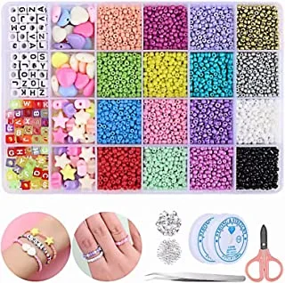 SHOWAY 8280pcs Bracelet Beads for Jewelry Making Kit, 16 Colors Bead Friendship Bracelets Kit with Alphabet Letter Beads Charm Beads and Elastic String for Bracelet and Jewelry Making, DIYB24-8K