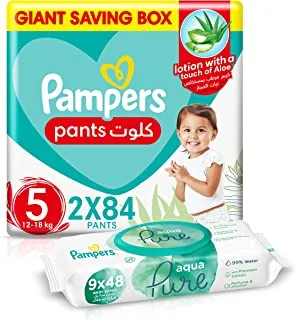 Pampers Pants, Size 5, 168 Diapers + 432 Aqua Pure Water Baby Wet Wipes