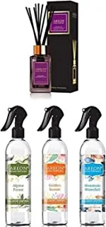 Areon Premium Bundle - Home Perfume Reed Diffuser 85ml 10 Rattan Reeds Patchouli and Areon Home Malodor Control Spray 3 Pack Collection