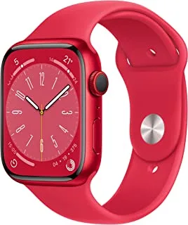 New Apple Watch Series 8 (GPS + Cellular 45mm) Smart watch - (PRODUCT) RED Aluminium Case with (PRODUCT) RED Sport Band - Regular. Fitness Tracker, Blood Oxygen & ECG Apps, Water Resistant