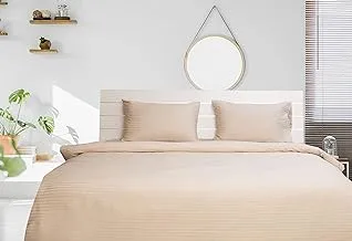 Deyarco Hotel Linen Klub Single Comforter 4pc Set, 100% Cotton 250Tc Sateen 1cm Stripe, Filling: 250gsm Hollow Non Siliconized Fiber, Size: 160x240cm, Ivory